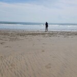 There's a man on the beach